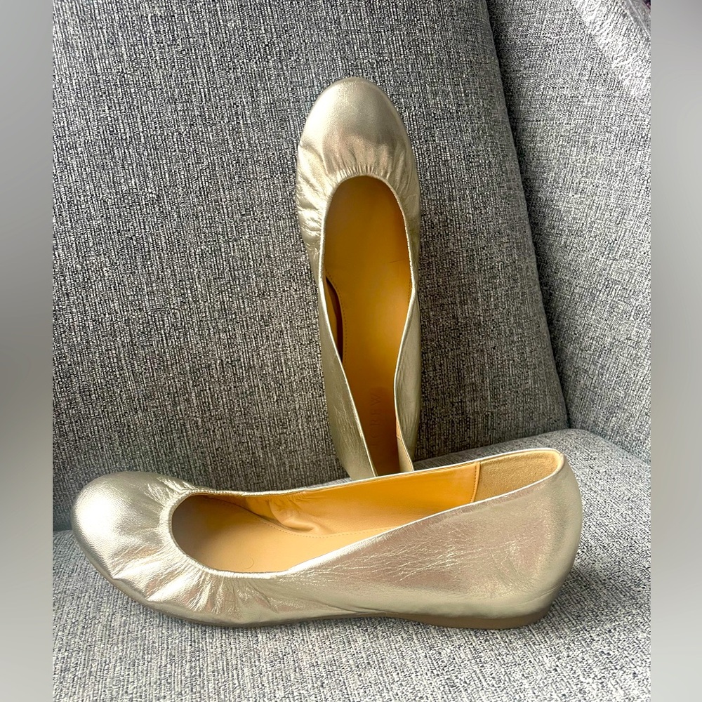 JCrew Gold Women's Leather Ballet Flats, size 10